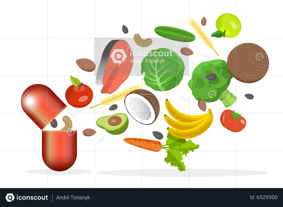 Suplemento Nutricional con Vitaminas y Suplementos Dietéticos  Ilustración