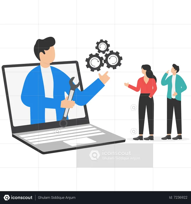 Support staff help fixing technical problem  Illustration