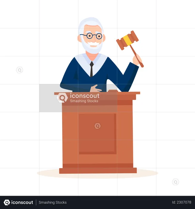 Supreme court judge with wood hammer in his hand  Illustration