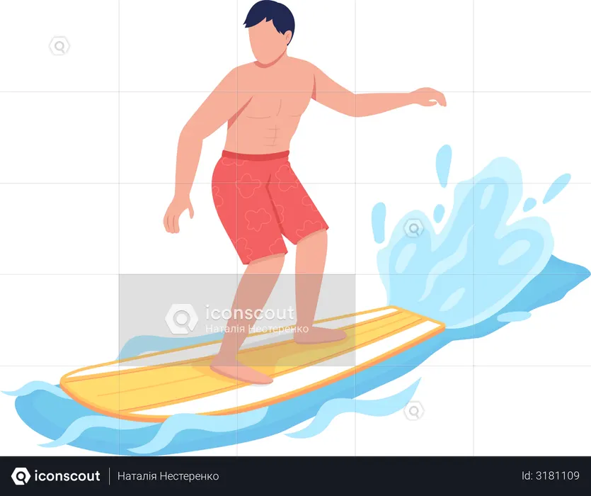 Best Surfer man on surf board riding ocean wave Illustration download in  PNG & Vector format