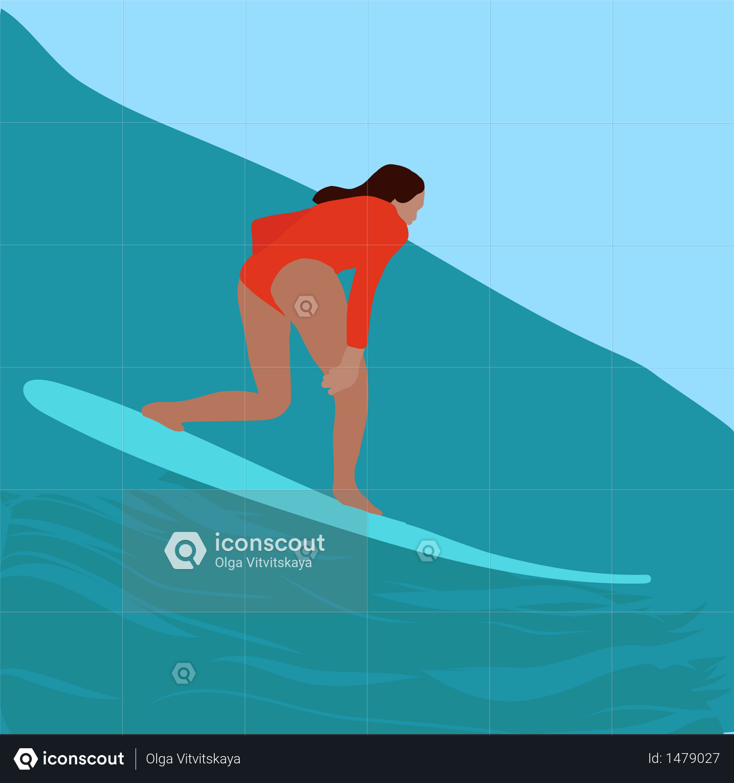 Premium Surfer Girl Riding A Surfboard Illustration Download In Png