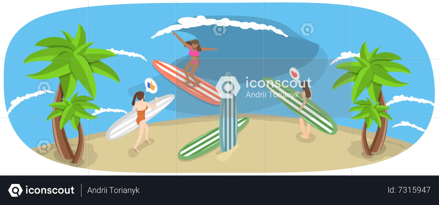 Surfer Girls on beach  Illustration