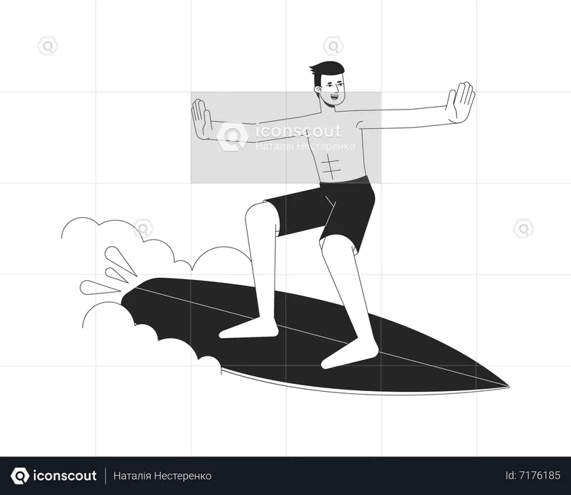 Homme surfeur sur vague  Illustration