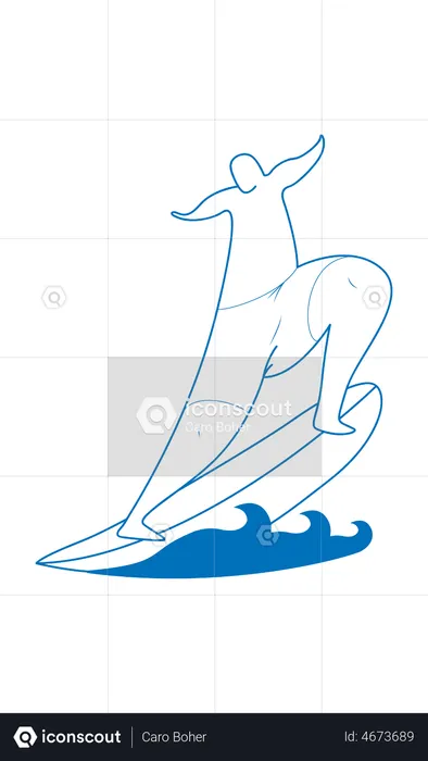 Surfing On Surfboard  Illustration