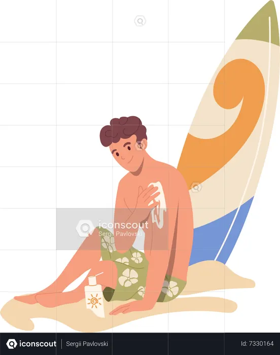 Surfista aplicando protetor solar antes de nadar  Ilustração