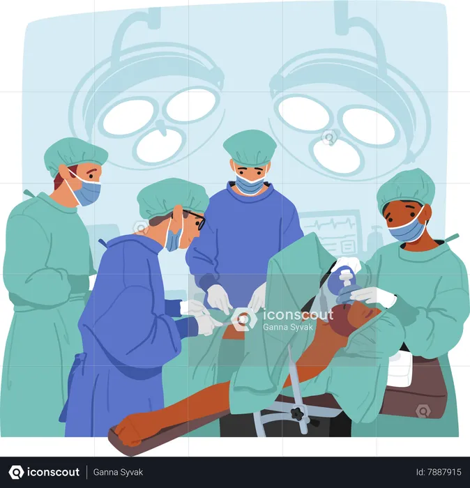 Surgeon Characters Team Perform Precise Incisions  Illustration