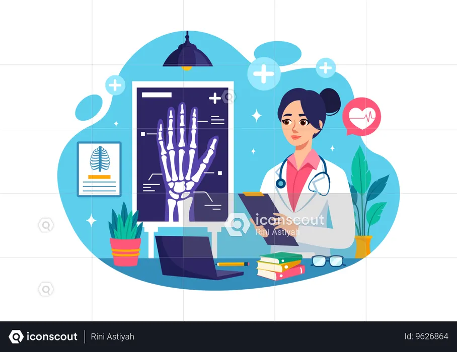 Surgeon checks patient report  Illustration