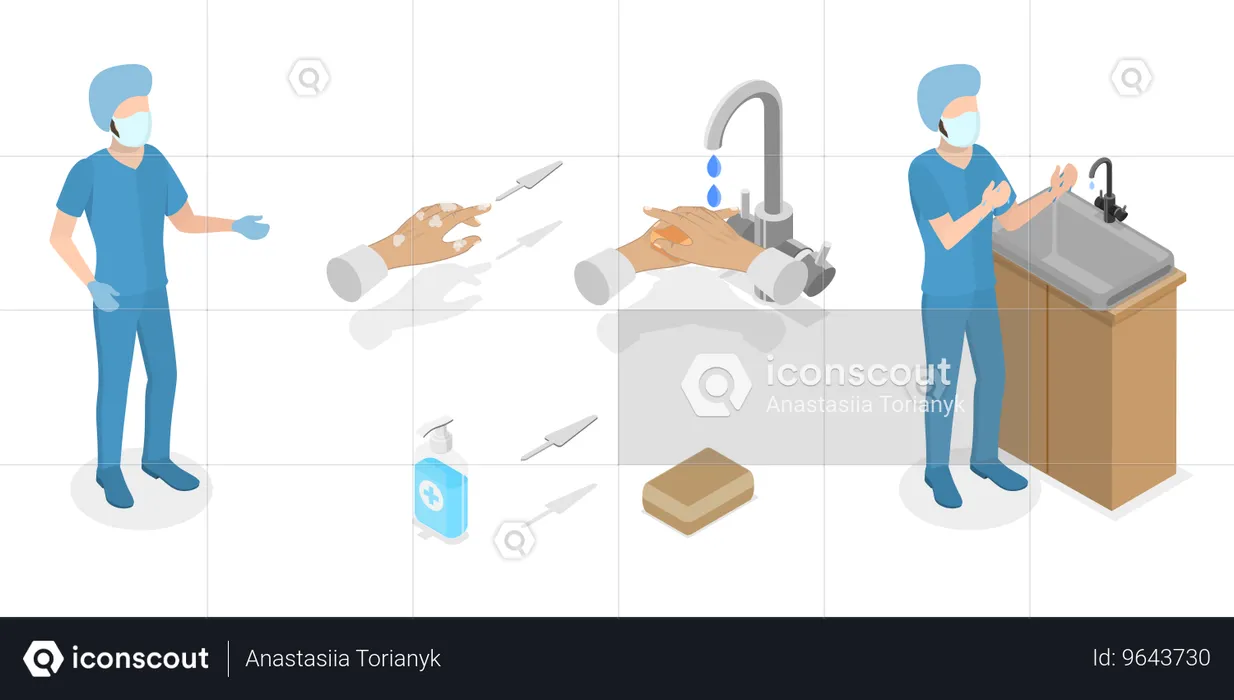 Surgeon doing Surgical Hand Scrubbing  Illustration