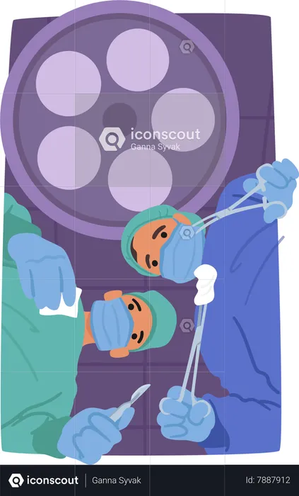 Surgeons Characters Perform Precise Incisions  Illustration