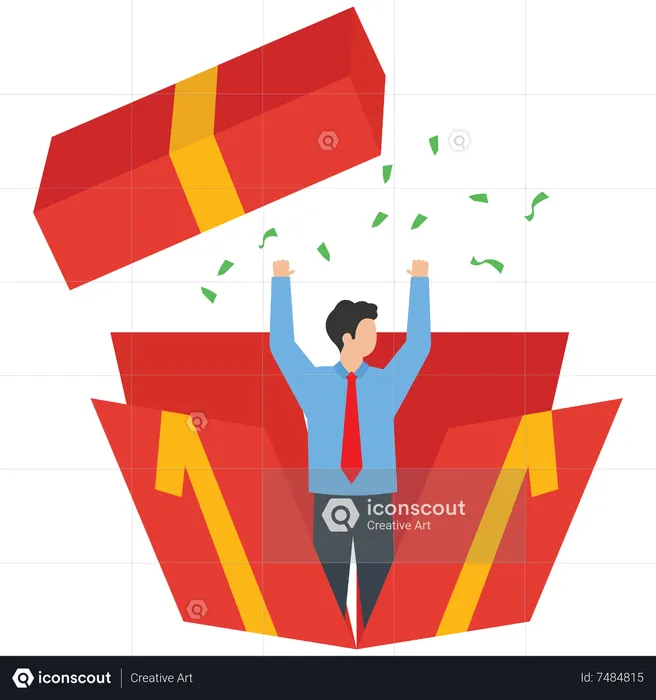 Surprise, the businessman broke the box from the inside and broke through  Illustration