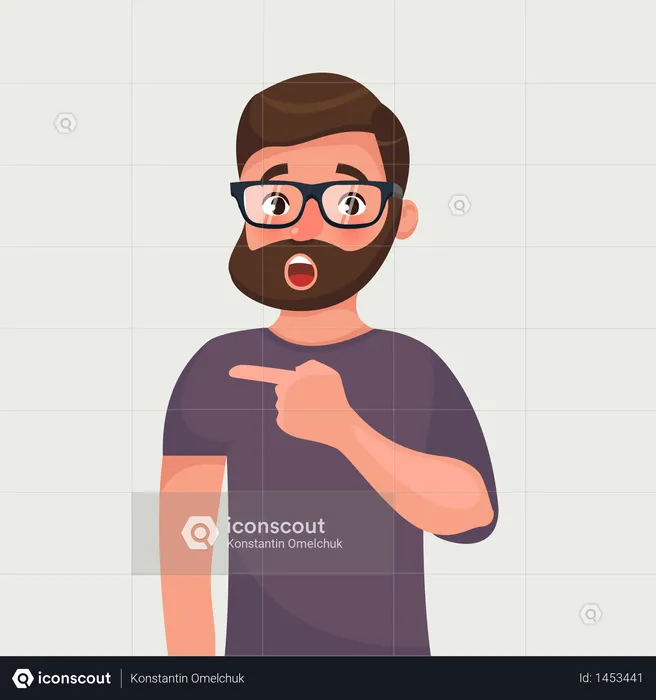 Surprised hipster beard man points  Illustration