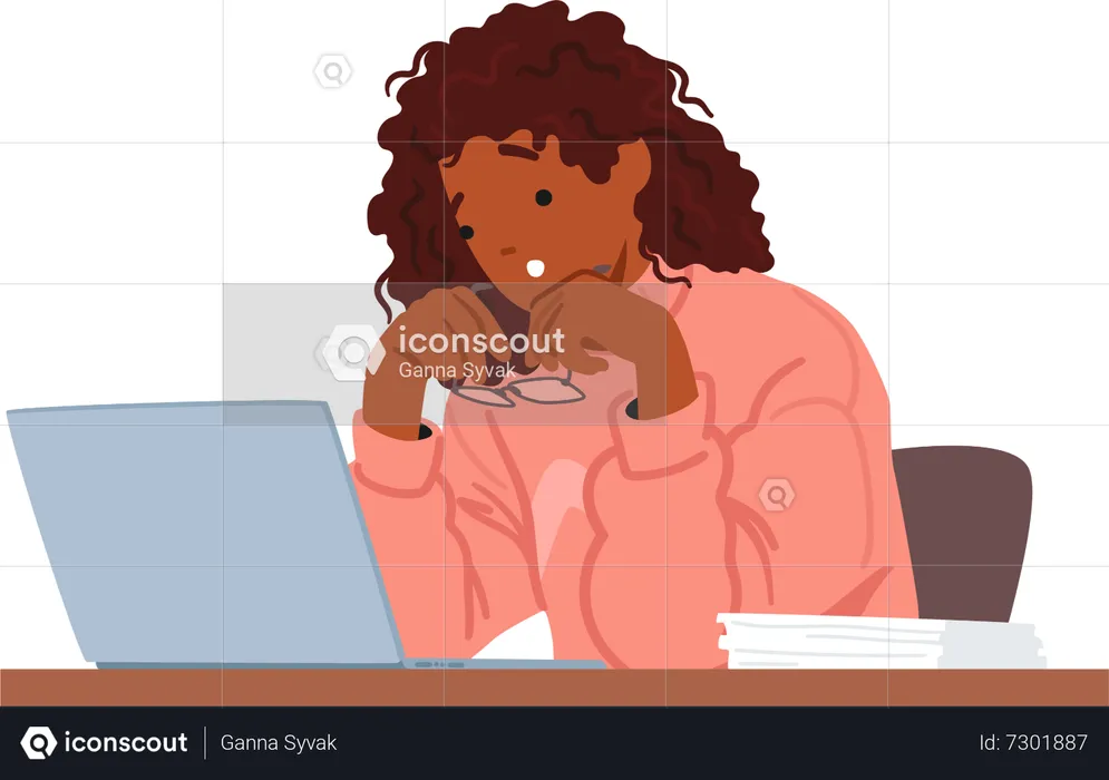 Surprised Woman Staring At Laptop Screen In Disbelief  Illustration