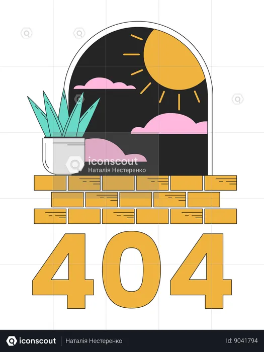 Surreal arch with plant on windowsill error 404 flash message  Illustration