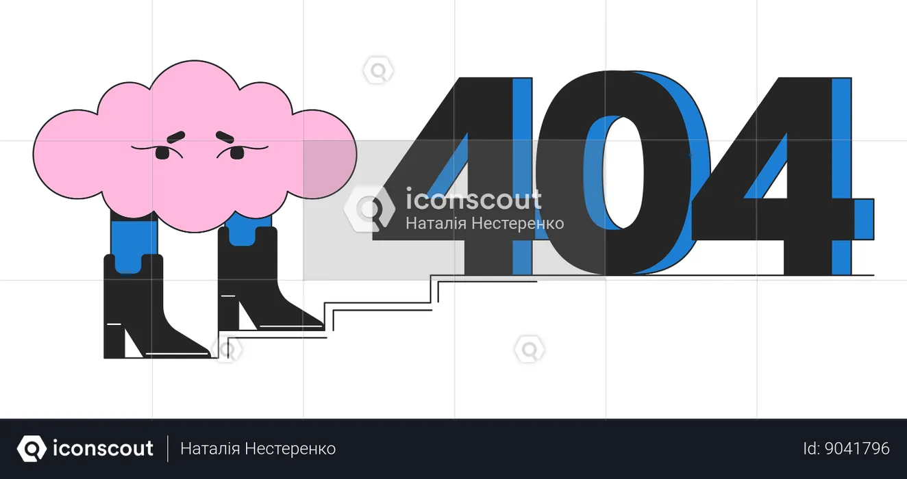Surreal cloud in boots with obstacle on stairs error 404 flash message  Illustration