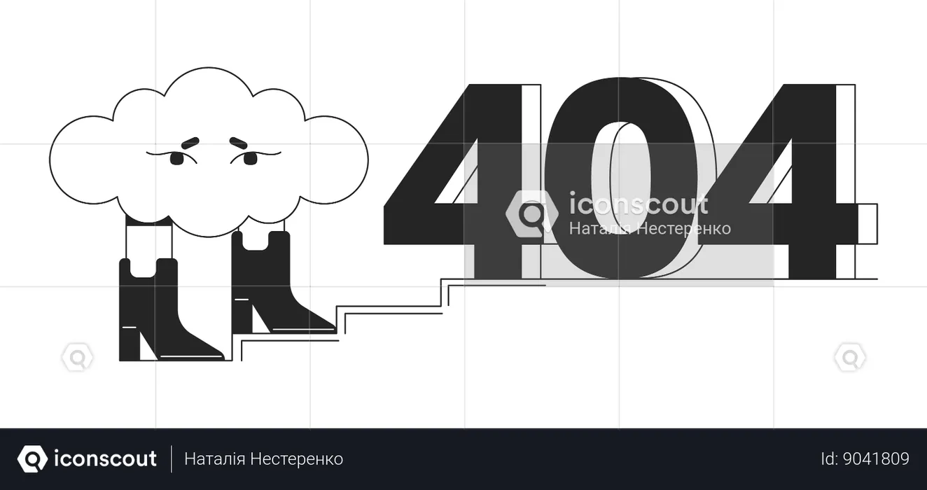 Surreal cloud in boots with obstacle on stairs error 404 flash message  Illustration