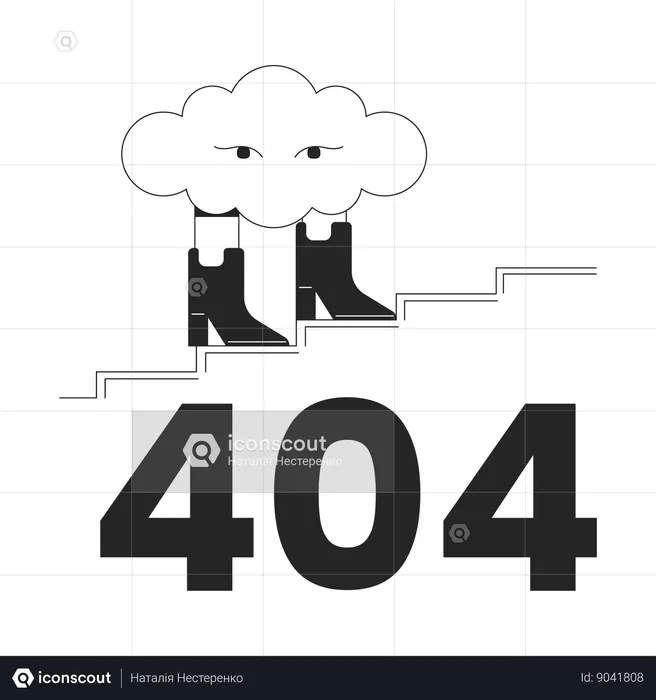 Surreal cloud walking in boots error 404 flash message  Illustration