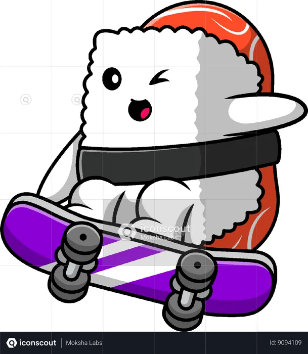 Sushi is playing on skateboard  Illustration