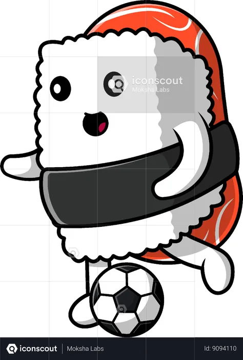 Sushi is playing soccer ball  Illustration