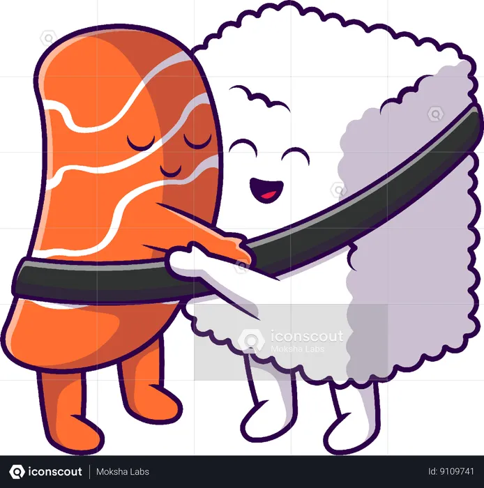 Abraço de Casal Sushi Salmão  Ilustração