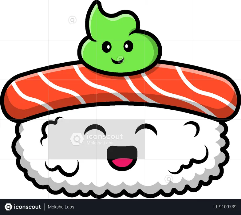 Sushi Salmon And Wasabi  Illustration
