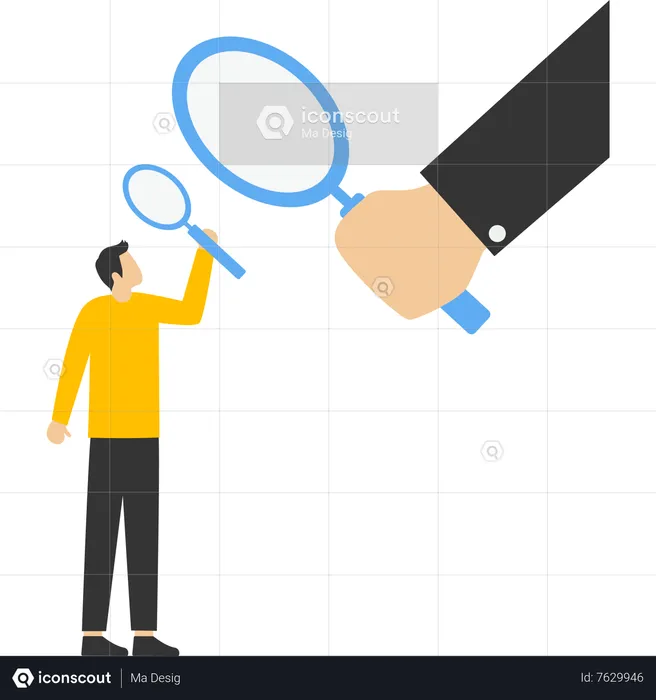 Suspicious businessmen analyzing each other with magnifying glass  Illustration