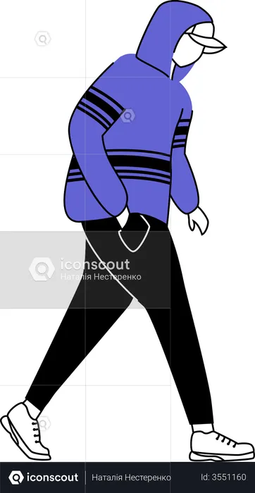 Suspicious teenager in cap and sweatshirt  Illustration
