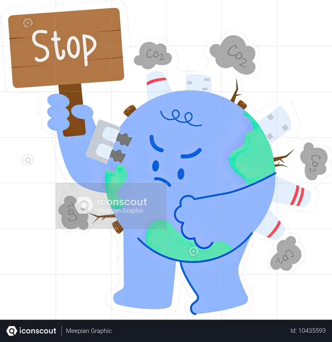 Niedliche Erde hält Protestschilder „Stop“ hoch  Illustration