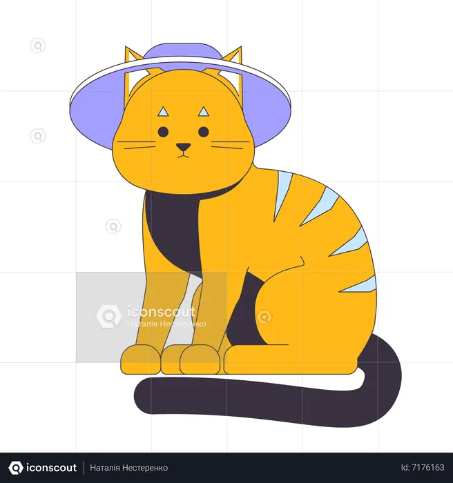 Süße getigerte Katze mit Sommerhut  Illustration