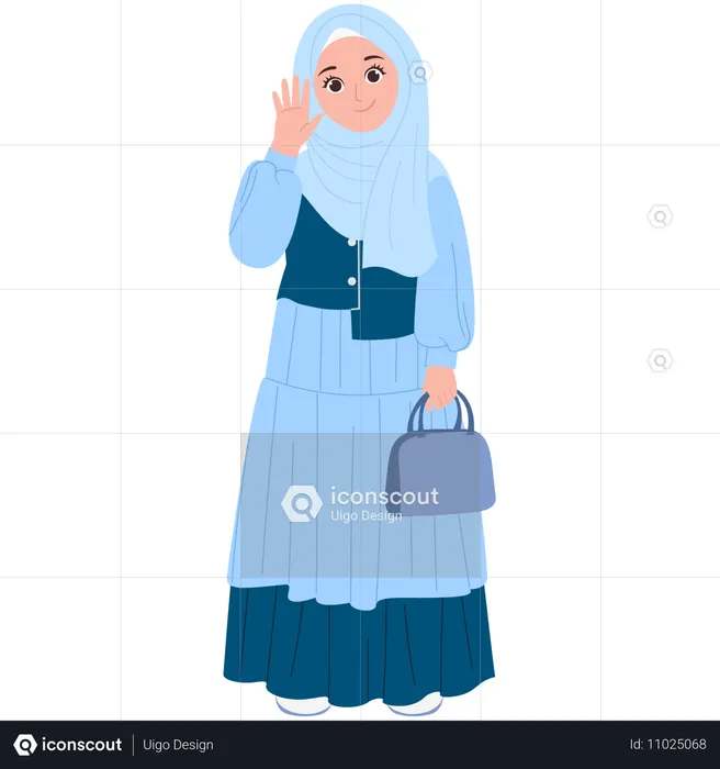 Niedlich, Muslimah, Mit, Handtasche  Illustration