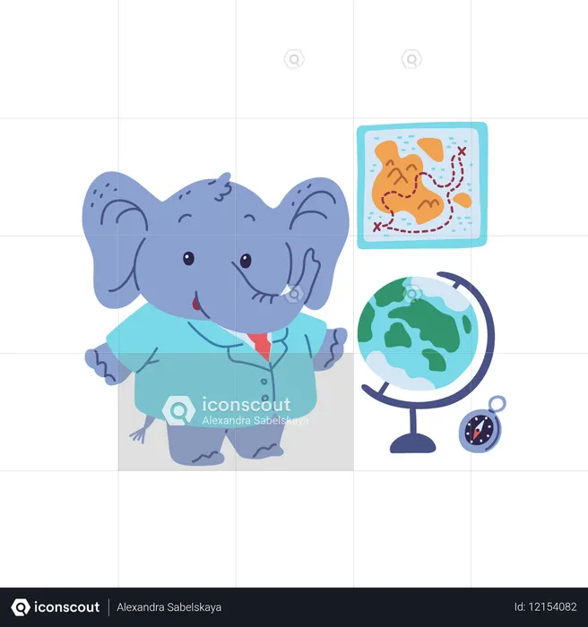 Süßer Elefant als Erdkundelehrer  Illustration