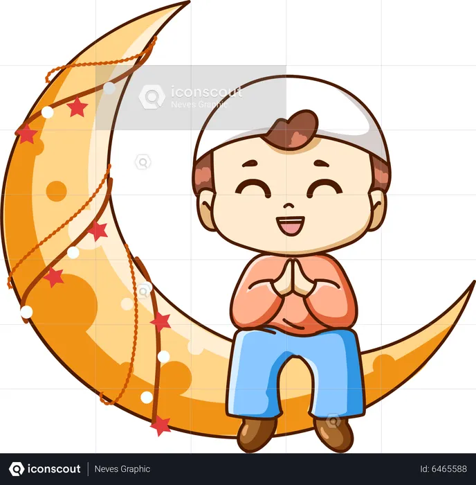 Netter muslimischer Junge auf dem Mond  Illustration