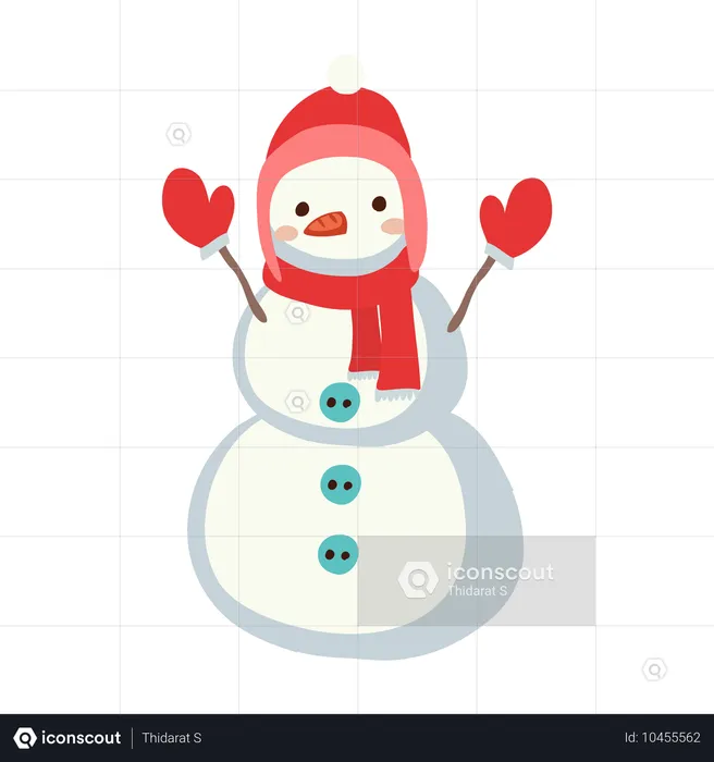 Süßer Schneemann im Winteroutfit mit roter Kleidung  Illustration