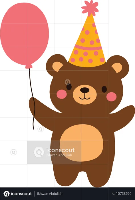 Niedliche Teddybär-Puppe Spielzeug Charakter feiern alles Gute zum Geburtstag mit Ballon  Illustration