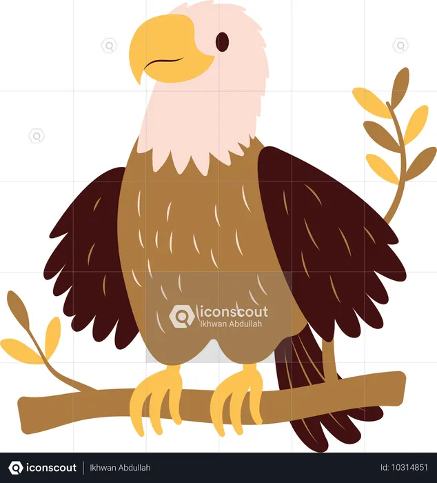 Niedlicher Weißkopfseeadler auf einem Baumzweig  Illustration