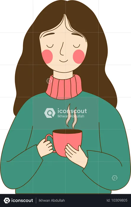 Niedliche unschuldige Streber-Mädchen-Figur mit einer Tasse Kaffee  Illustration