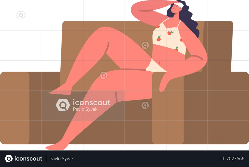 Sweating Woman Sitting On Couch  Illustration