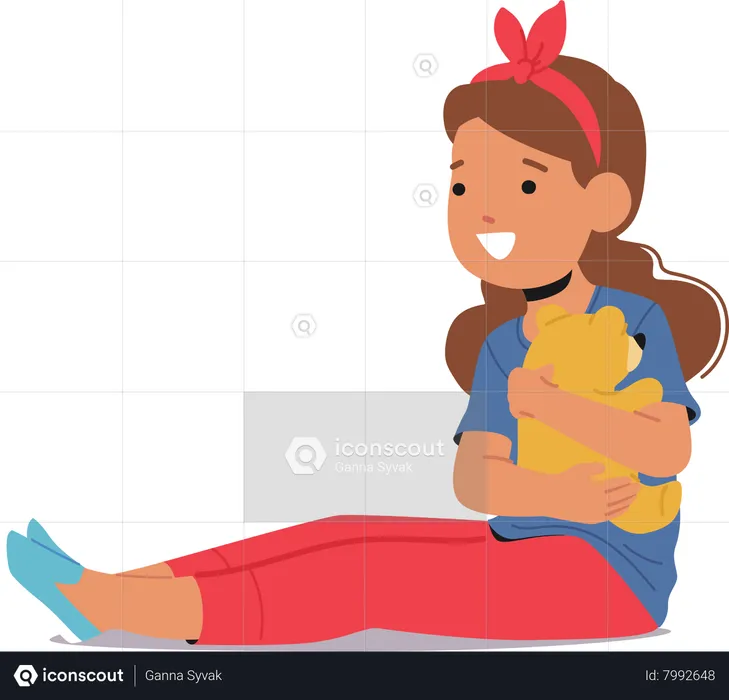 Sweet Little Girl Character Sitting On The Floor  Illustration