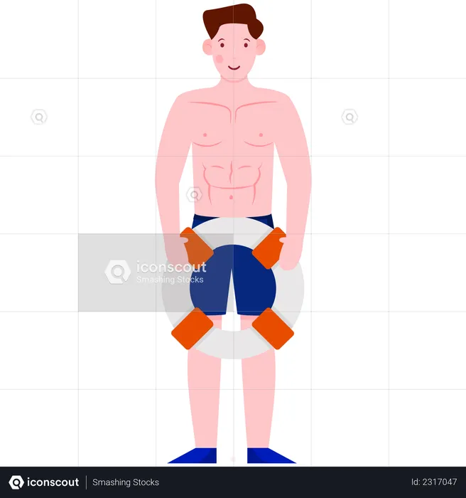 Swimmer Hold Lifebuoy In Hand  Illustration