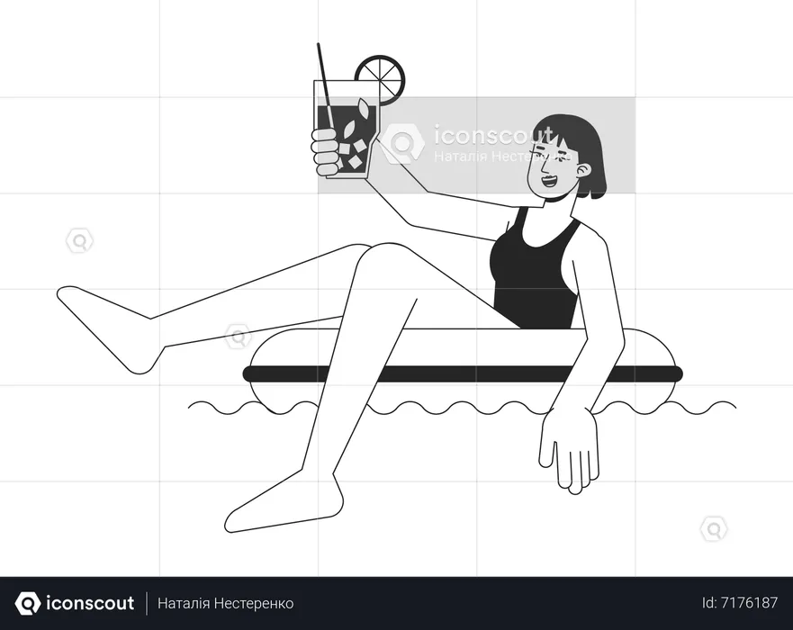 Swimsuit woman in inflatable ring  Illustration