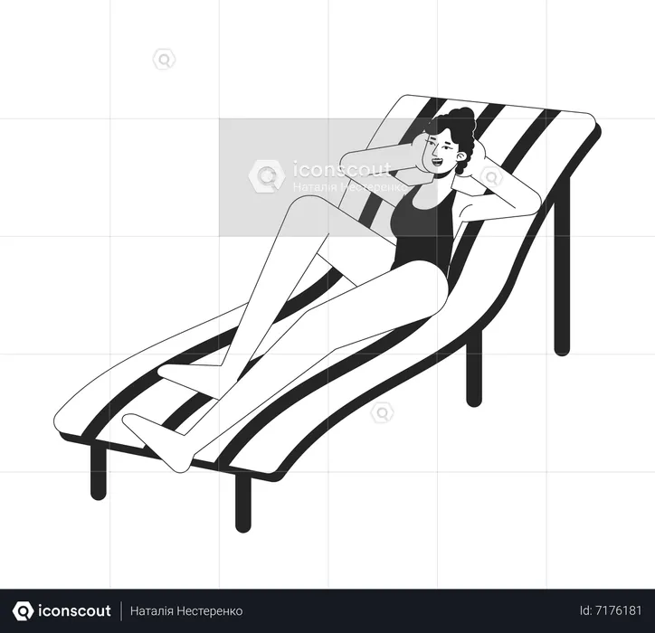 Swimsuit woman lying on deck chair  Illustration