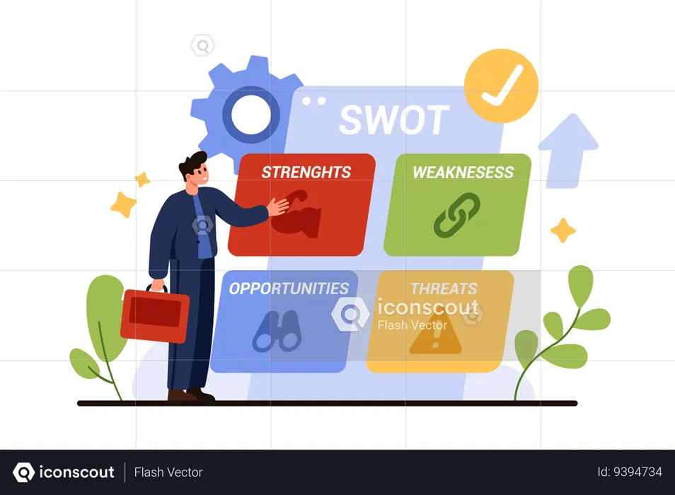 SWOT analysis of business strategy planning  Illustration