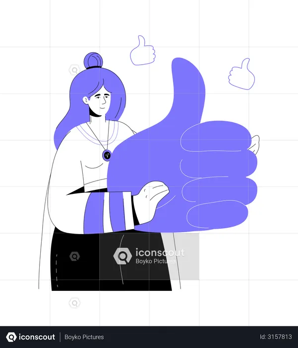 Sylish smiling girl holding a big thumb up  Illustration