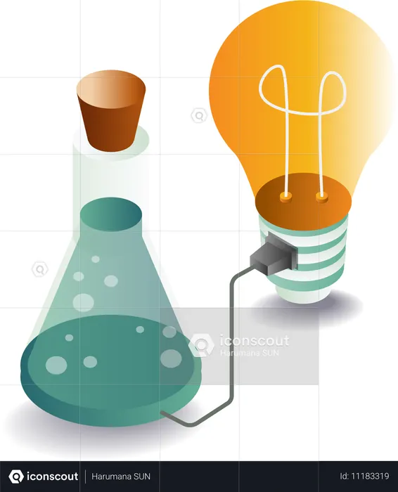 Symbole de bouteille expérimentale avec lampe à idées  Illustration