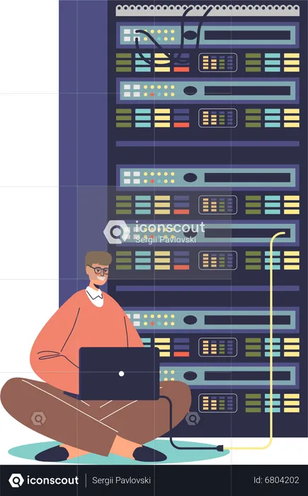 Sysadmin repairing and adjusting network connection  Illustration