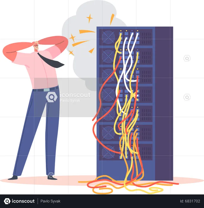 Sysadmin Servicing Server Racks With Short Circuit Illustration - Free ...