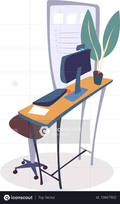 Table at Office with Computer  Illustration