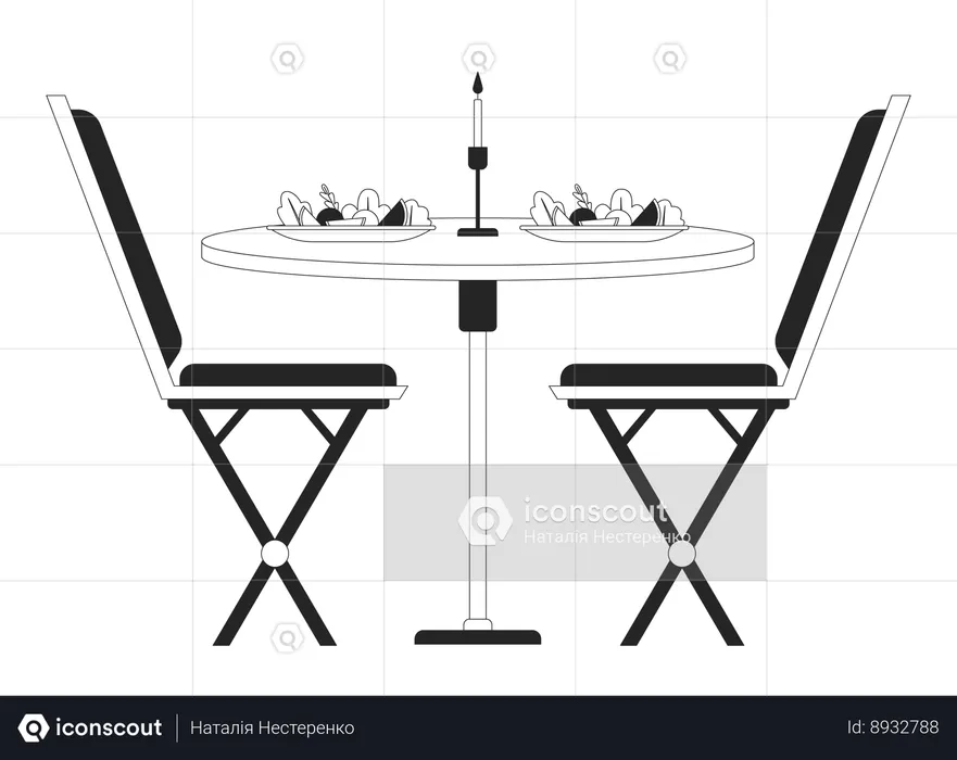 Chaises de table de dîner romantique  Illustration