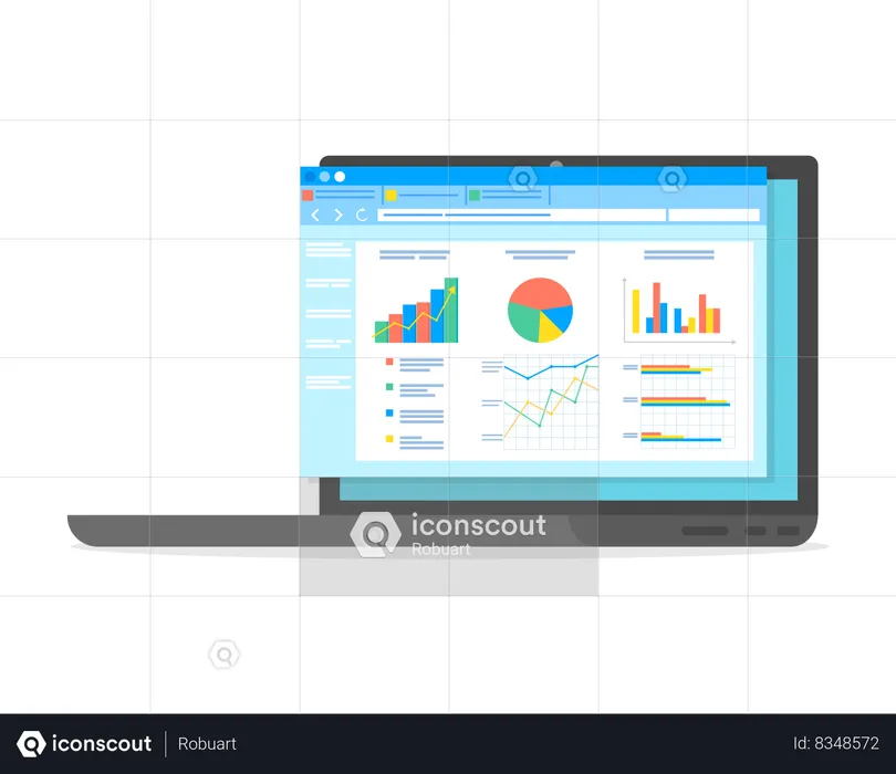 Table software computer screen with financial accounting data, database analytical business report  Illustration