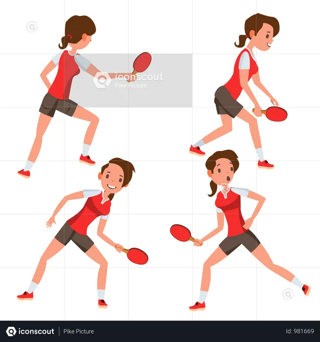 Table Tennis Female Player With Playing Gesture  Illustration
