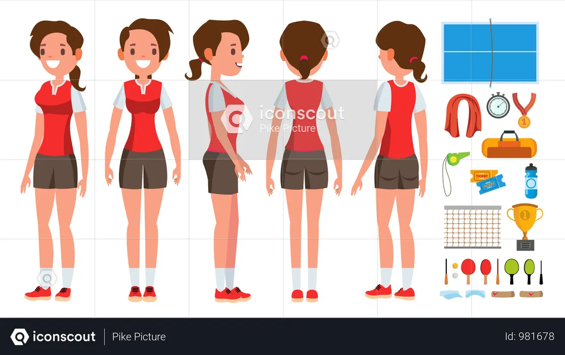 Table Tennis Player Female With Different Equipment  Illustration